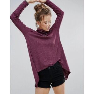 We The Free Free People Split Back Turtleneck High Low Top Purple XS